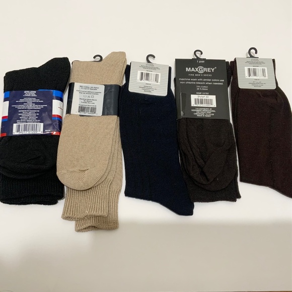 5 pair -Men's Cotton blend Socks Black Tan Navy Brown  - New! Size 9 - 13 - Picture 2 of 7